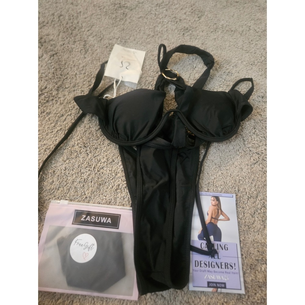 Zasuwa Womens Black Underwire Bikini Set High Cut Two Piece Swimsuit NWT